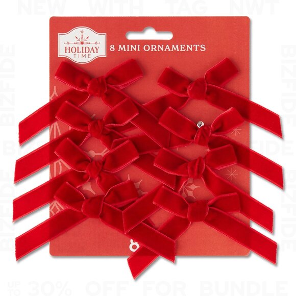 Red Velvet Mini Bow Christmas Ornaments, 8 Pcs - Picture 2 of 5